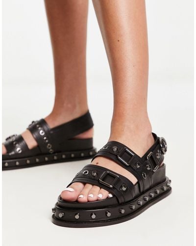 ASOS Focused Leather Studded Flat Sandals - Black
