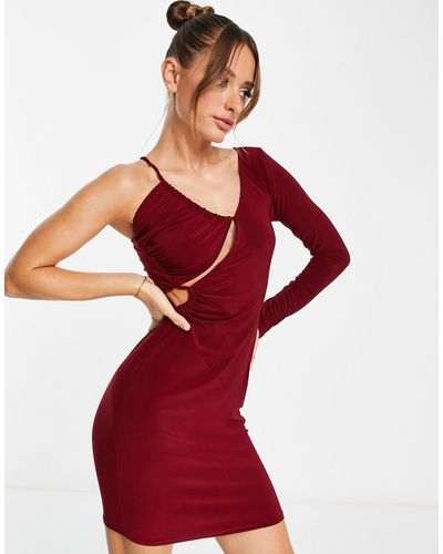 Trendyol One Sleeve Mini Dress With Cut Out Detail - Red