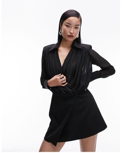 TOPSHOP Sheer Shirt Wrap Dress - Black