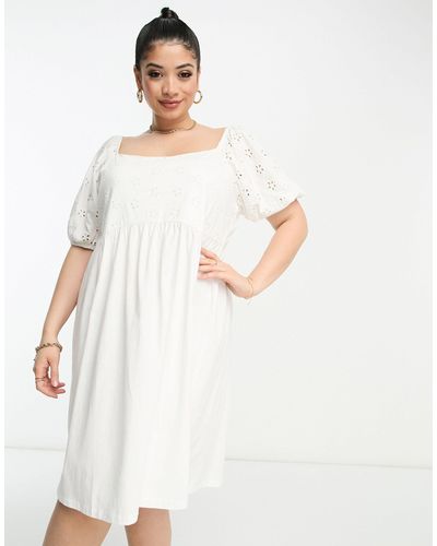 ASOS Curve Broderie Mini Smock Dress With Curve Seam - White