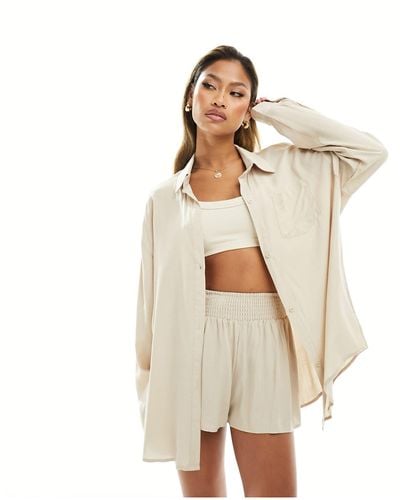 Missy Empire Linen Look Oversized Shirt Co-ord - Natural