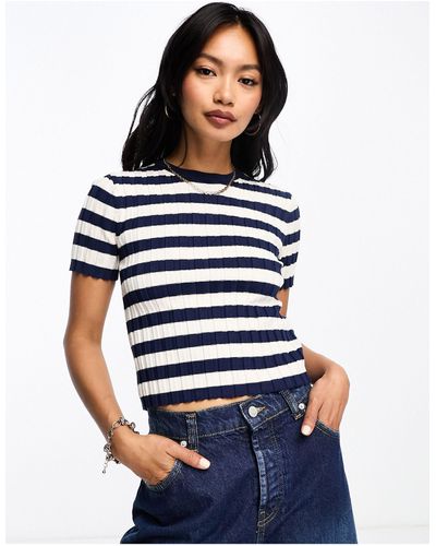 ASOS Crop Knitted Baby Tee With Crew Neck - Blue