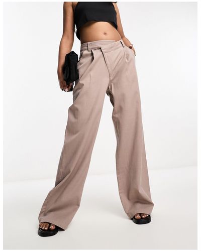 ASOS Dad Trousers With Asymmetric Waist - Natural