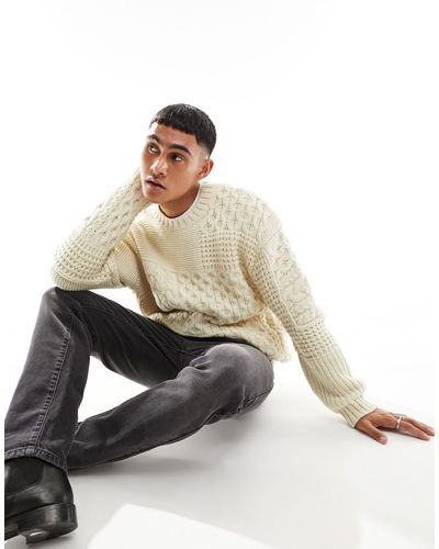 Pull&Bear Texture Front Knit Jumper - White