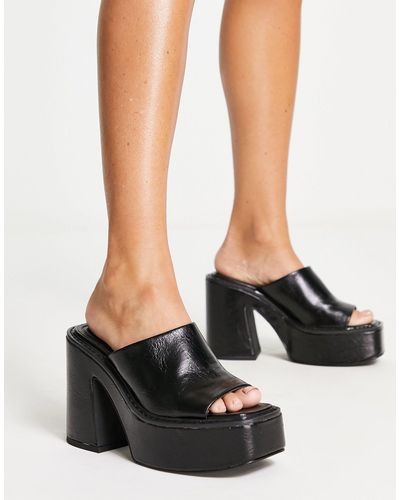 Pull&Bear Faux Leather Platform Mule - Black