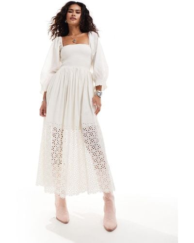 Free People Perfect Storm Shirred Bust Midi Smock Dress - White