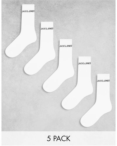 Jack & Jones 5 Pack Ribbed Logo Socks - White
