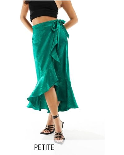 Flounce London Satin Wrap Midaxi Skirt - Green