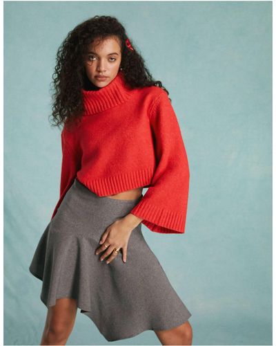 Miss Selfridge Chunky Soft Knit Turtle Neck Sweater - Red