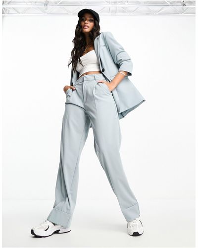 Pull&Bear high waisted seam front tailored straight leg trouser in grey