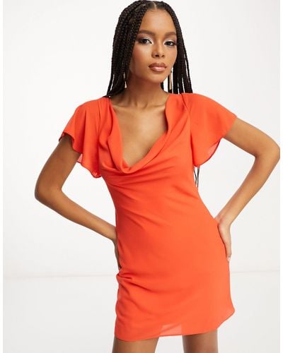 ASOS Flutter Sleeve Cowl Neck Mini Dress - Orange