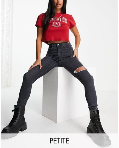 Topshop Unique Jamie Jeans With Thigh Rip - Black