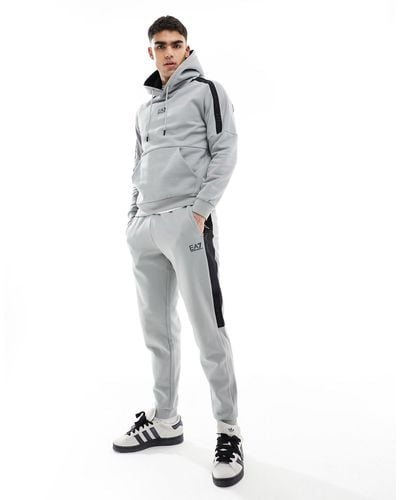 EA7 Armani - - joggers felpati grigi con logo, profili a contrasto e fondo elasticizzato - Bianco
