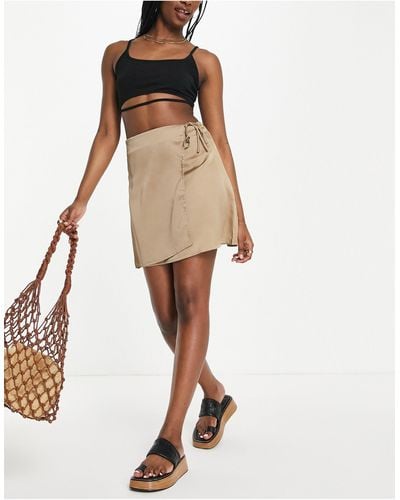 Missguided Co-ord Satin Wrap Slip Mini Skirt - Natural