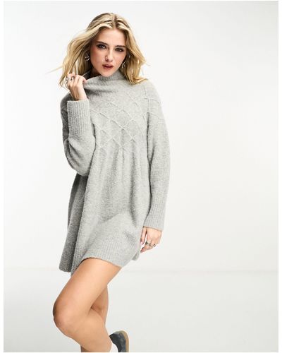 Free People High Neck Mini Knitted Smock Dress - Grey