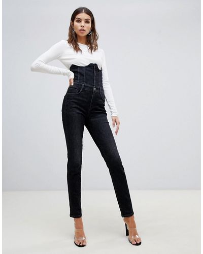 Miss Sixty Enge Jeans mit Korsettdetail und hohem Bund - Schwarz