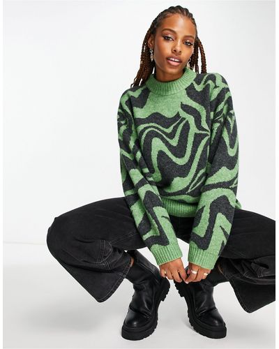 Monki Oversized Jacquard Sweater - Green