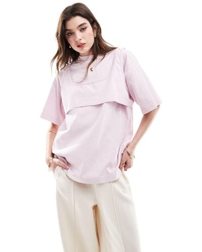 ASOS – doppellagiges oversize-t-shirt - Pink