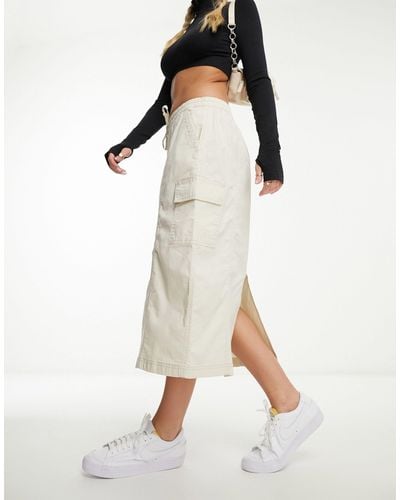 Hollister Parachute Midi Skirt With Adjustable Waist - Natural