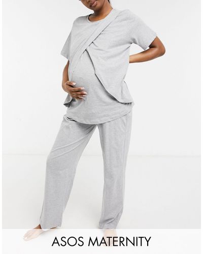 ASOS Asos Design Maternity - Mix En Match - Jersey Pyjamabroek Met Rechte Pijpen - Grijs