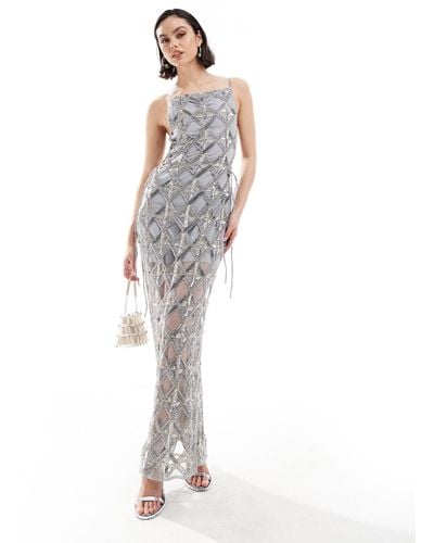 ASOS Embellished Sheer Maxi Dress With Diamante Detail - Metallic