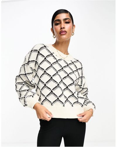 SELECTED Femme - maglione con motivo e nero testurizzato - Bianco
