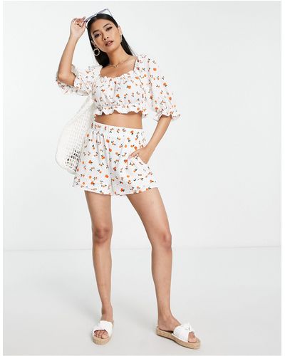Vero Moda High Waisted Pull On Shorts Co-ord - White