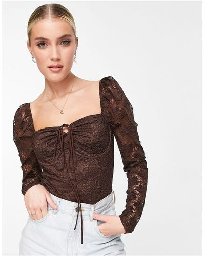 Love Triangle Long Sleeve Lace Body - Brown