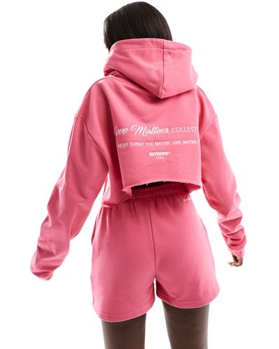 Sixth June Co-ord Hooded Cropped Jersey Sweat - Pink