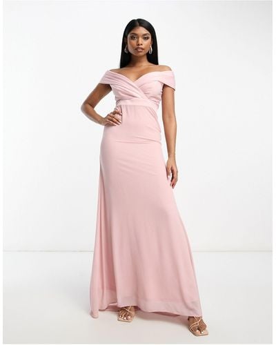 TFNC London Bridesmaids Bardot Fitted Maxi Dress - Pink