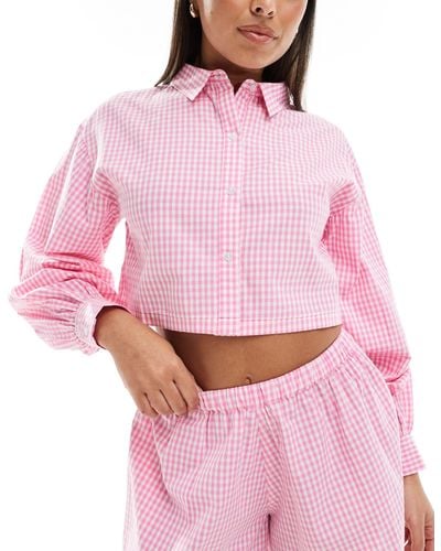 Luna Cropped Shirt With Balloon Sleeves - Pink