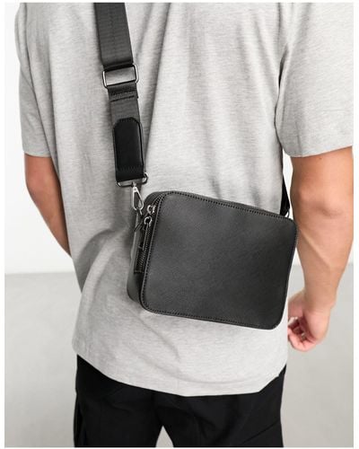 ASOS Large Faux Leather Cross Body Camera Bag - Gray