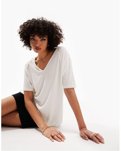 ASOS Asos design tall - t-shirt oversize côtelé à col en v - Blanc