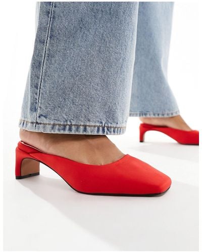 ASOS Soy Square Toe Mid Heeled Mules - Red