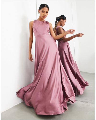 ASOS Bridesmaid Satin Maxi Dress With Drape Back Detail - Pink