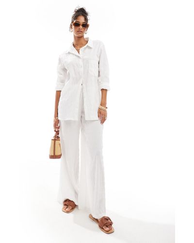 esmé studios Esmee Exclusive Textured Oversized Beach Shirt Co-ord - White