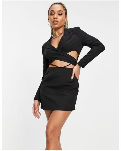 Public Desire X Amber Gill Wrap Detail Cropped Blazer Dress With Drop Waist - Black