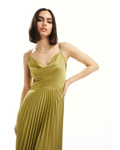 Closet Vestido semilargo plisado con cuello desbocado - Verde