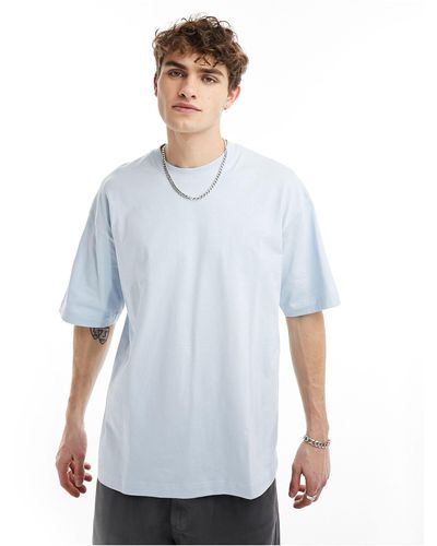 Bershka T-shirt oversize celeste - Bianco