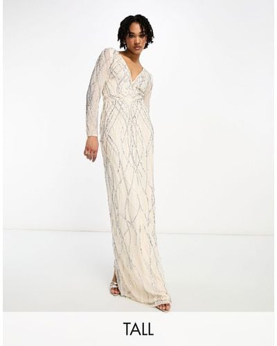 Beauut Bridesmaid Tall Allover Embellished Maxi Dress - White