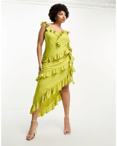 ASOS Asos Design Curve - Exclusive - Maxi Cami-jurk Met Ruches En Gedrapeerd Detail - Geel