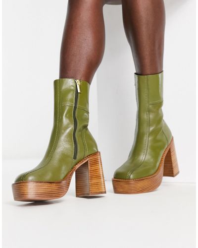 ASOS Romeo Leather Platform Boots - Green