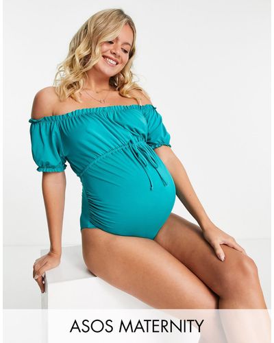 ASOS Asos Design Maternity Puff Sleeve Swimsuit - Green