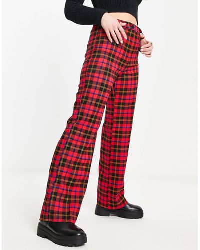 Monki Pantaloni sartoriali rossi a quadri scozzesi - Rosso