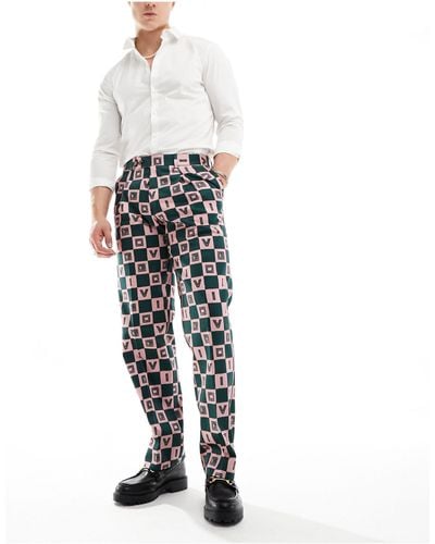Viggo Checkerboard Print Suit Pants - White
