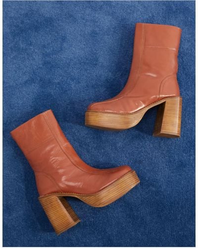 ASOS Romeo Leather Platform Boots - Brown