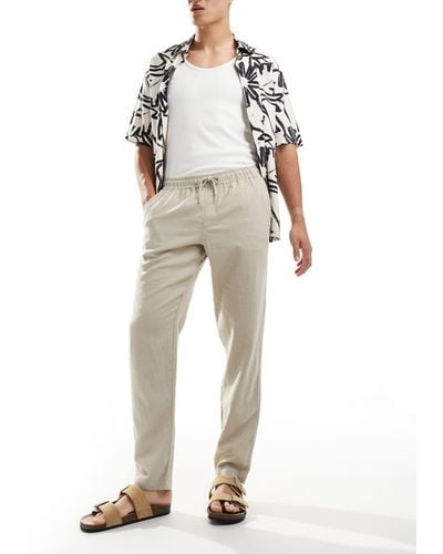 Threadbare Cotton Linen Trousers With Elasticated Waist - Natural