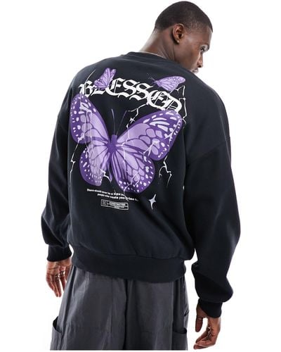 ADPT Oversized Sweatshirt With Butterfly Back Print - Blue
