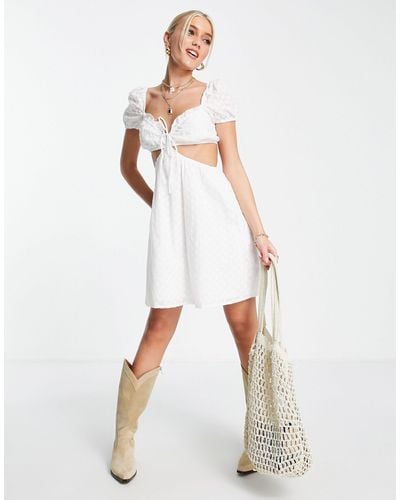 Love Triangle Lace Mini Dress With Cut Out Details - White