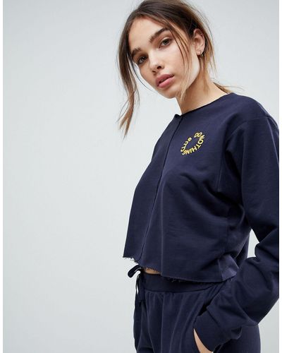 ASOS Asos Lounge Embroidered 'do Nothing Club' Front Seam Sweat - Blue